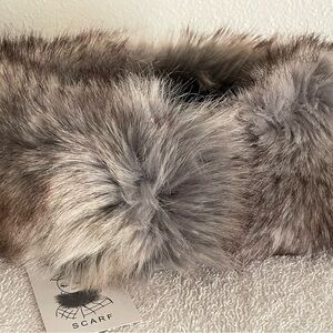 Surell Faux Fur Scarf/Headband Velcro Closure Grey/Brown NWT new!